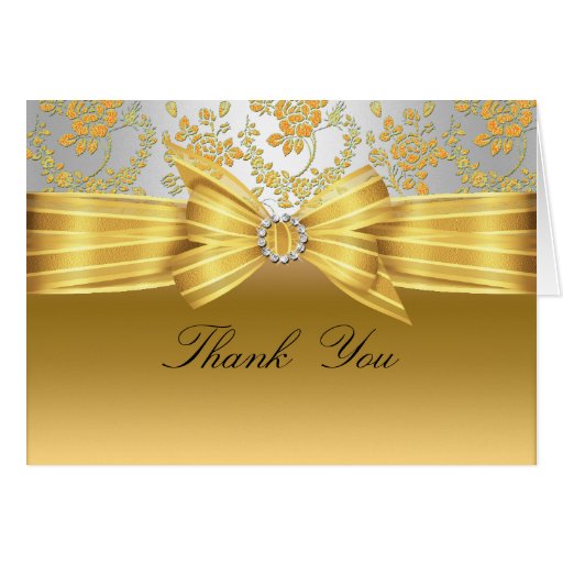 Gold & Silver Rose Thank You Card Zazzle