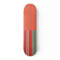 Gold silver snowflakes on red stripes skateboard
