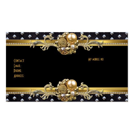 Gold Silver Studs Black Elegant Classy Jewel 2 Business Card Template (back side)