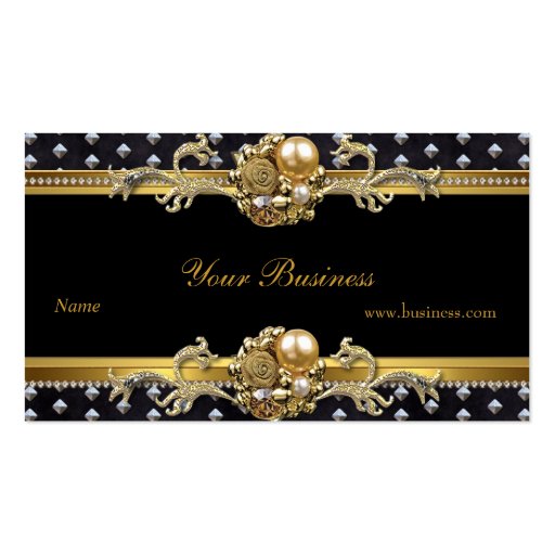 Gold Silver Studs Black Elegant Classy Jewel 2 Business Card Template (front side)
