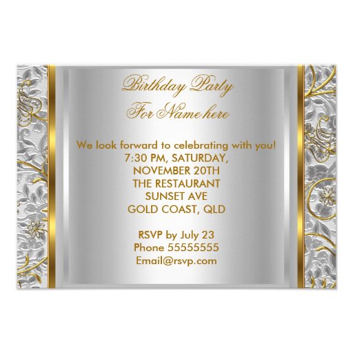 Gold Silver White Sweet Sixteen Sweet 16 Party Personalized Invite