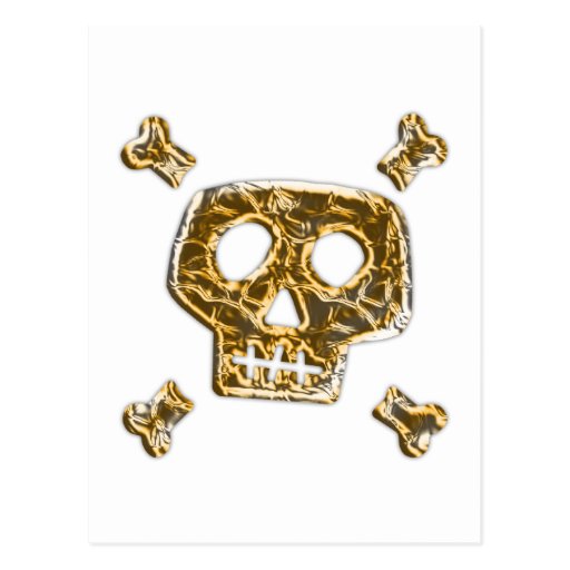 Gold Skull and Crossbones Post Card