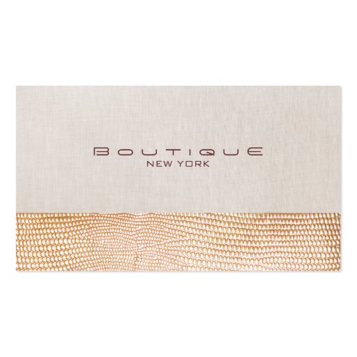 Gold Snake Skin and Linen Fashion Boutique Business Card Templates (front side)