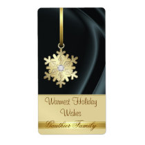 Gold Snowflake Black Silk Diamond Wine Label