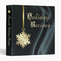 Gold Snowflake Black Silk Holiday Recipe Cookbook Binders