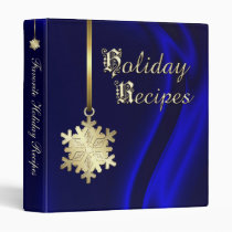 Gold Snowflake Blue Silk Holiday Recipe Cookbook 3 Ring Binder