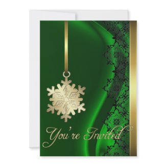 Gold Snowflake Decoration Green Silk Invitation invitation