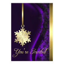 Gold Snowflake Decoration Purple Silk Invitation