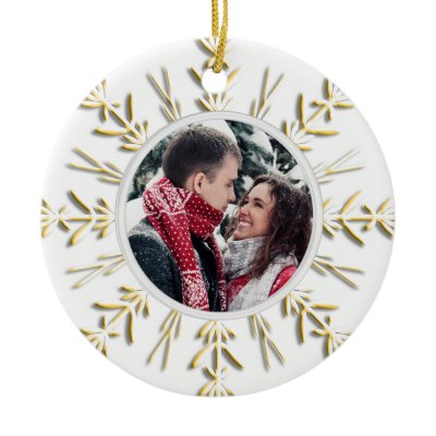 Gold Snowflake Engagement Photo Ornament
