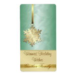 Gold Snowflake Green Foil Holiday Wine Label