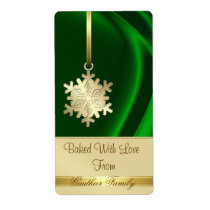 Gold Snowflake Green Silk Holiday Baking Label