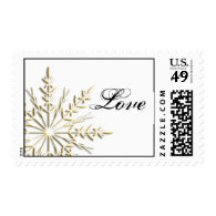 Gold Snowflake Love Winter Wedding Postage Stamp
