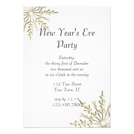 Gold Snowflake New Years Eve Party Invitation (front side)