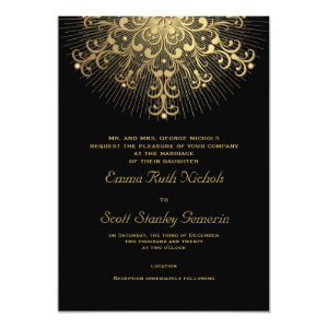 Gold snowflake on black elegant  winter wedding personalized announcements