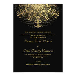 Gold Snowflake On Black Elegant Winter Wedding Personalized Announcement