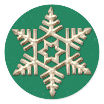 Gold Snowflake on Green Holiday Stickers