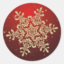 Gold snowflake on red Christmas Sticker