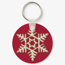 Gold Snowflake on Red Holiday Keychain