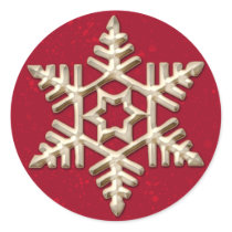 Gold Snowflake on Red Holiday Stickers