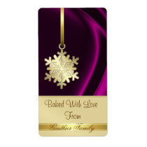 Gold Snowflake Pink Silk Holiday Baking Label