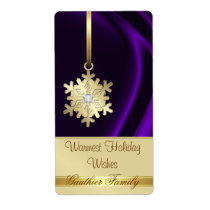 Gold Snowflake Purple Silk Diamond Wine Label