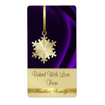 Gold Snowflake Purple Silk Holiday Baking Label