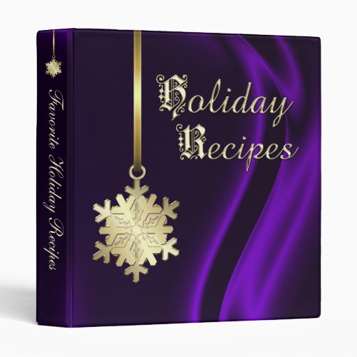 Gold Snowflake Purple Silk Holiday Recipe Cookbook Vinyl Binders