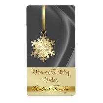 Gold Snowflake Silver Silk Holiday Wine Label
