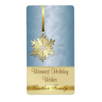 Gold Snowflake Teal Foil Diamond Wine Label