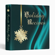 Gold Snowflake Teal Silk Holiday Recipe Cookbook 3 Ring Binders