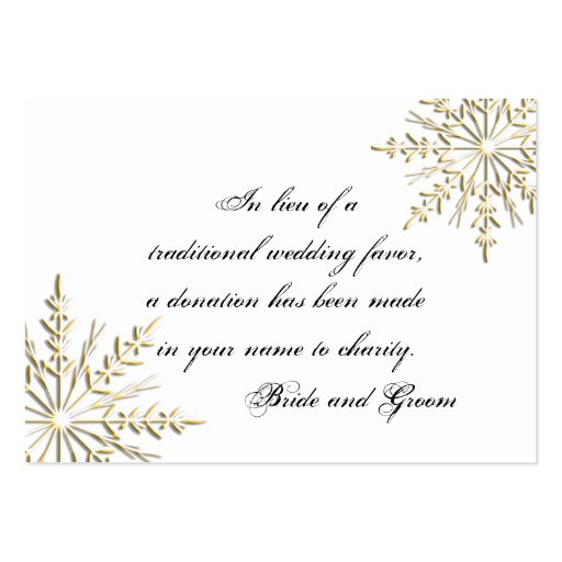 Gold Snowflake Wedding Charity Favor Card Business Card Template (front side)