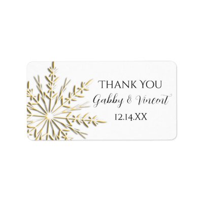 Gold Snowflake Wedding Thank You Label Address Label