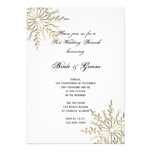 Gold Snowflake Winter Post Wedding Brunch Invite