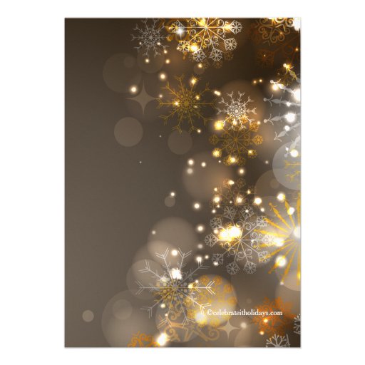 Gold Snowflakes & Bokeh Lights Holiday Invitation Announcements