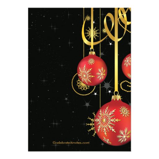 Gold Snowflakes Ornament Holiday Party Invitation