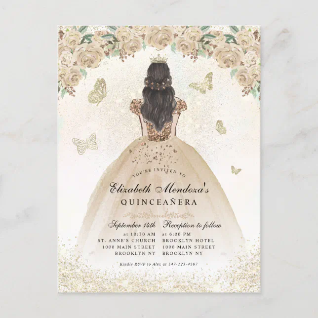 Gold Sparkle Floral Princess Quinceañera Birthday Postcard Zazzle