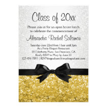 Gold Sparkle-look Bow Graduation Invitation