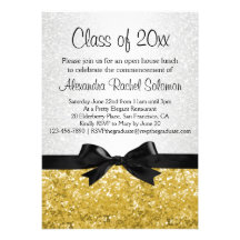 Gold Sparkle-look Bow Graduation Invitation