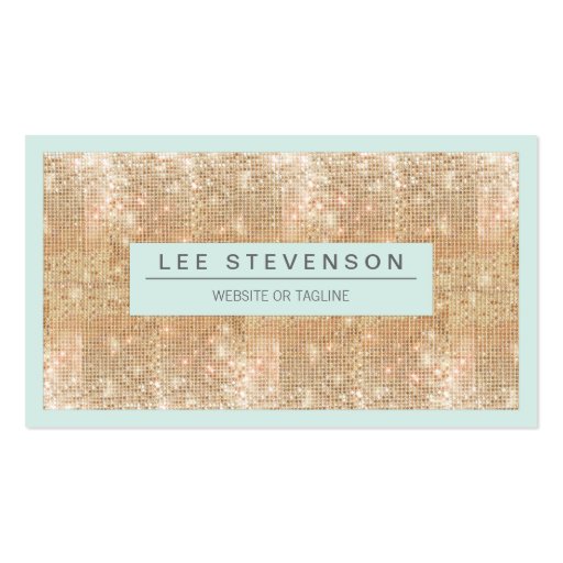 Gold Sparkly FAUX Sequins Light Blue Beauty Business Cards (front side)