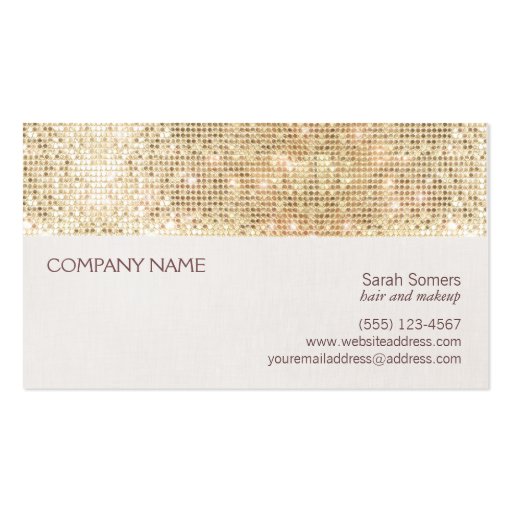 Gold Sparkly Sequin and Faux Linen Business Card (front side)