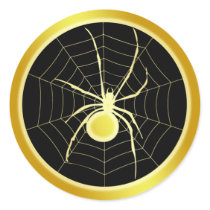 GOLD SPIDER AND WEB ROUND STICKERS