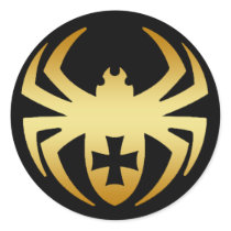 GOLD SPIDER WITH CROSS ROUND STICKER
