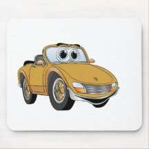 Gold Sports Car Convertible Cartoon Mousepads