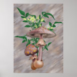 Gold Spotted Mushrooms and Yellow Star Flowers Posters