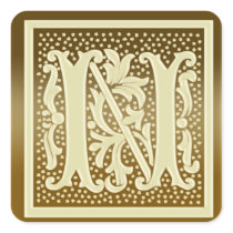 Gold Square Envelope Seal with Fancy initial N stickers