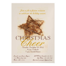 Gold Star Christmas Dinner Party Invitations