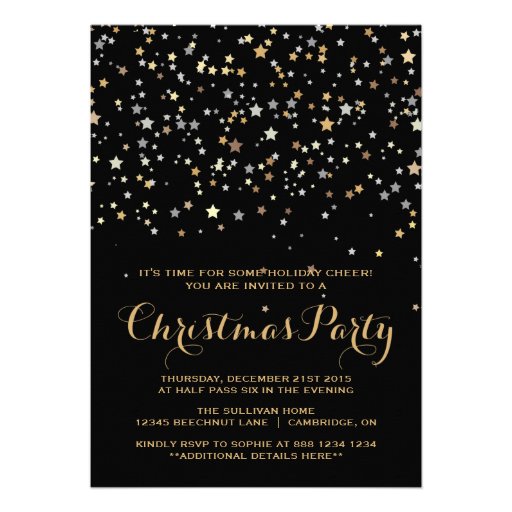 Gold Star Confetti Christmas Party Invitation