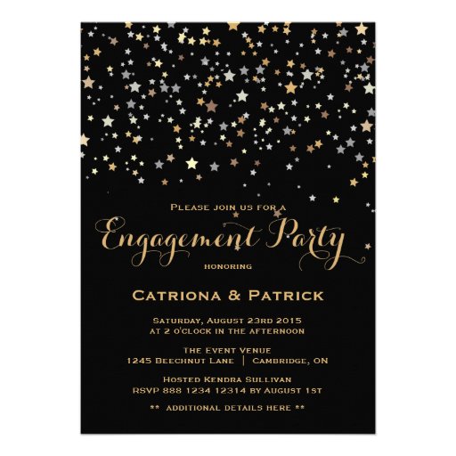 Gold Star Confetti Engagement Party Invitation (front side)