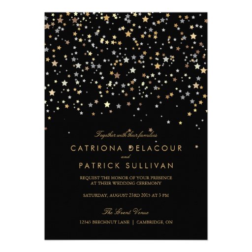 Gold Star Confetti Modern Wedding Invitation (front side)