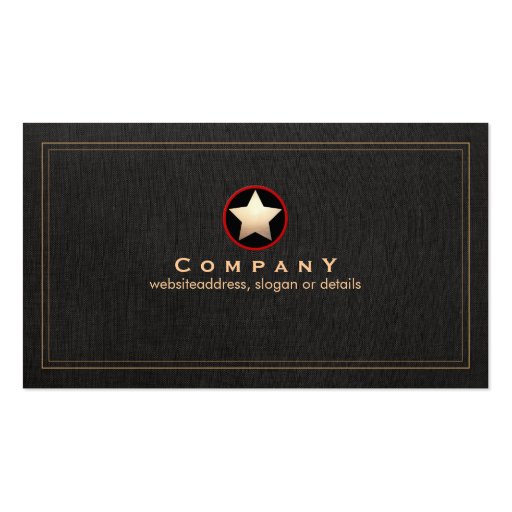 Gold Star Logo Faux Black Linen Business Card (front side)